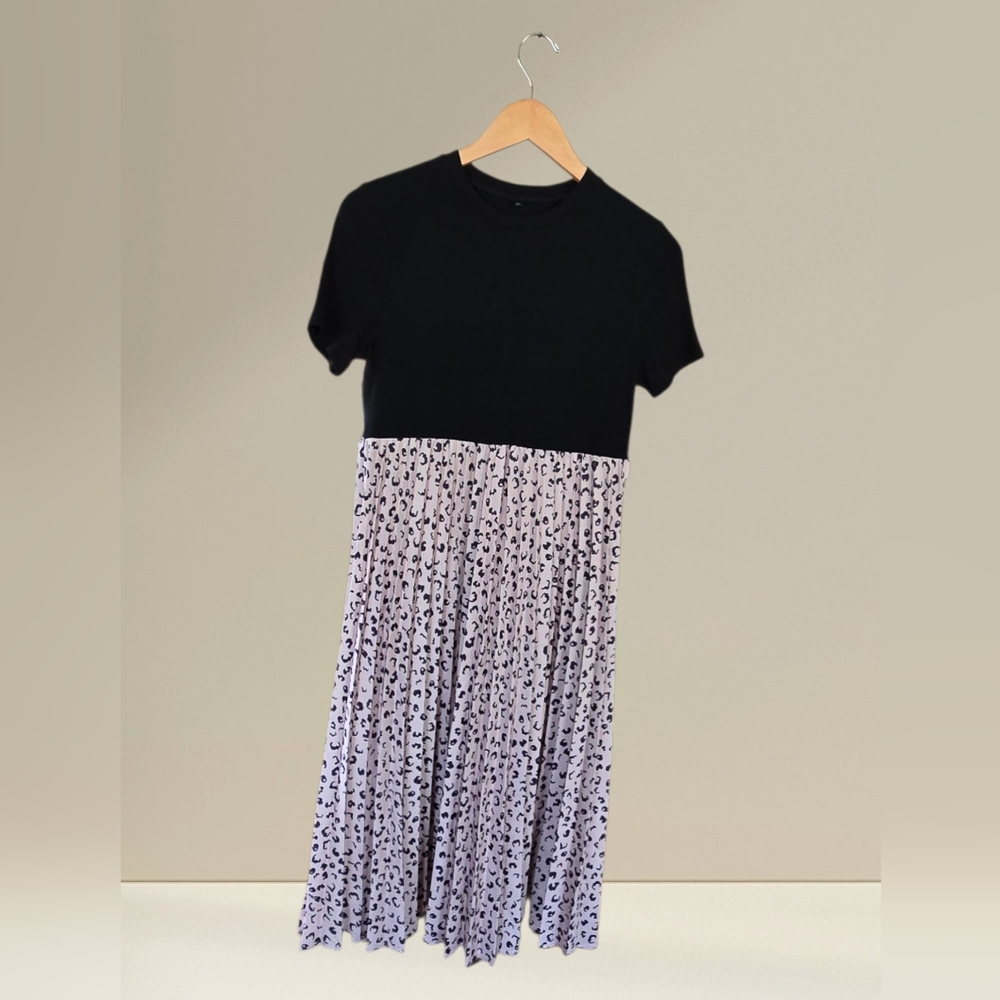 Dress Leopard Print/Black Women's Size XL Pleated Fit and Flare Midi Office